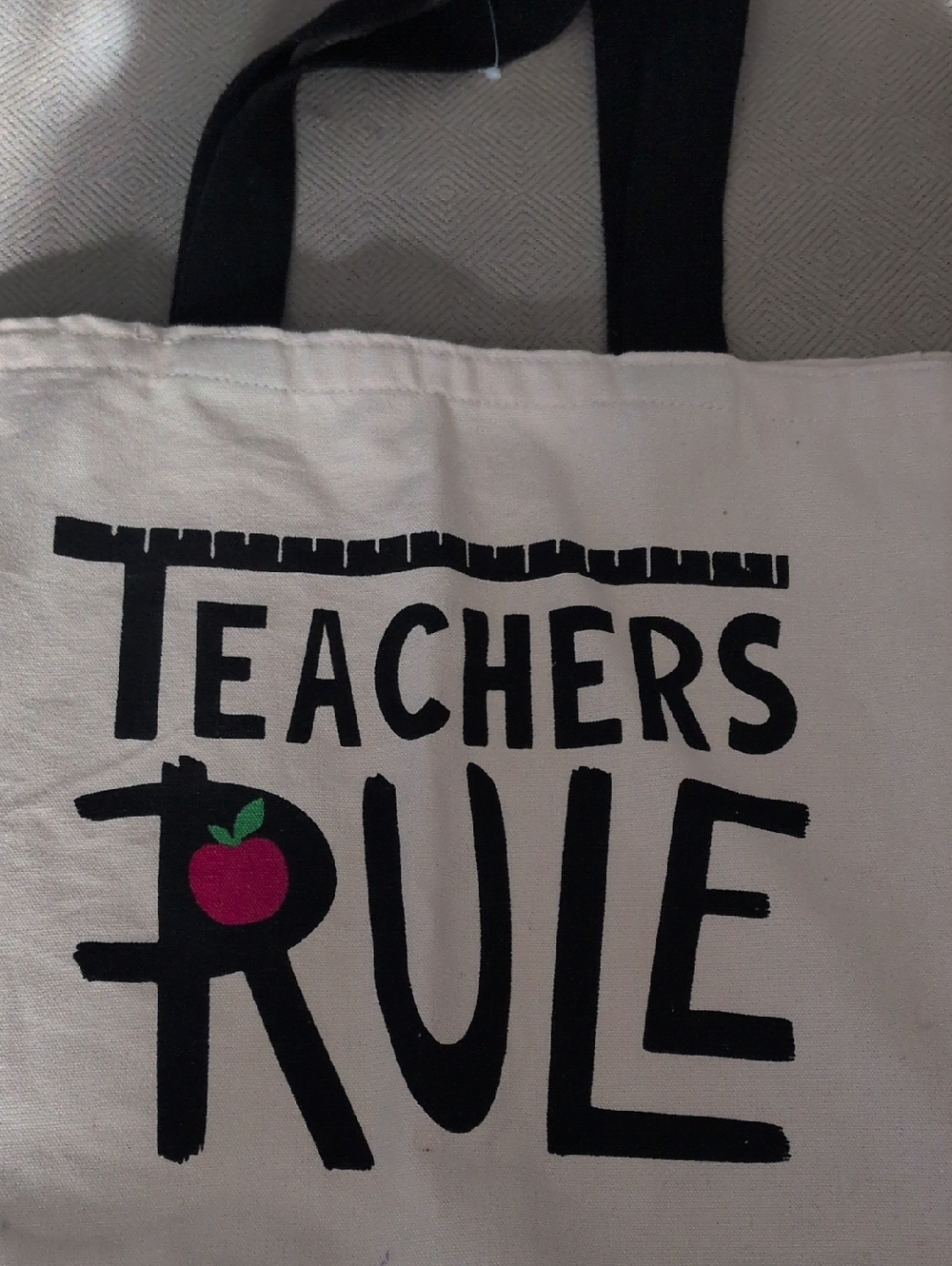 Teachers Rule Canvas Tote Bag - Cream with Black Print